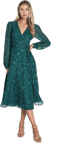 Lulus Floral Jacquard Wrap Dress