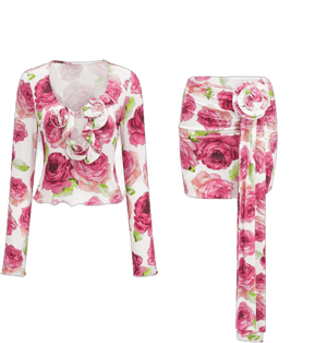 Léna Floral-Print Top & Skirt Matching Set