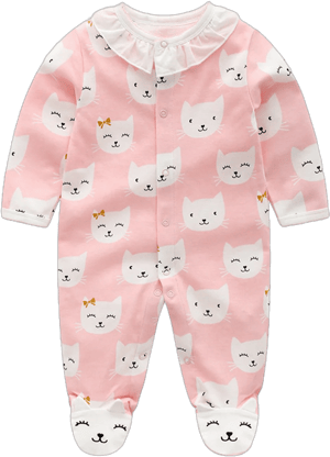 LIZENG Organic Cotton Solid Unisex Baby Boy Girl Rompers Long Sleeve Cat Print Infants Clothes Outfits for 0 to 12 Months