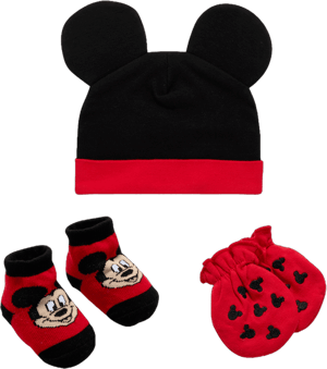 Disney Newborn Baby Boys’ Take Me Home Layette Gift Set: 3D Ear Hat, Socks and Mitten: Mickey Mouse, Winnie The Pooh