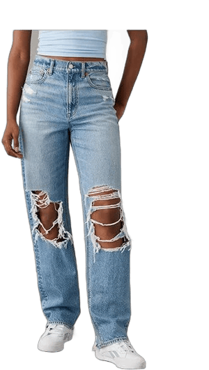 Ae Strigid Women's Highest Waist Baggy Straight Ripped Jeans