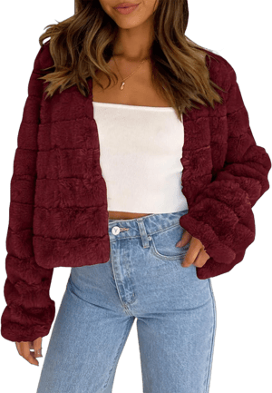 Women's Cropped Fluffy Faux Fur Open Front Jacket