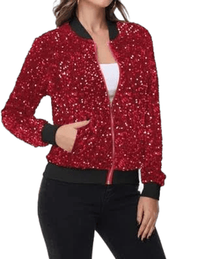 Anna-Kaci Women's Sequin Bomber Jacket