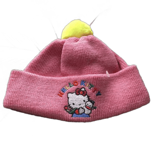 Hello Kitty Baby Knit Hat Pink Embroidery Yellow Pom Pom Sanrio