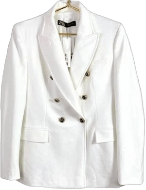 Zara Women Sz M Tailored England Button Double Breasted Blazer Jacket White