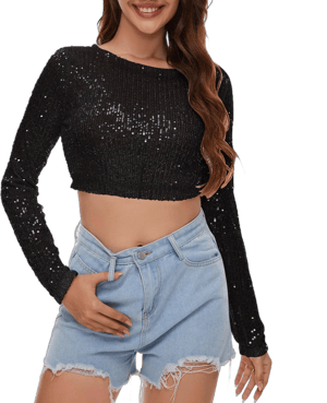 Sequin Long Sleeve Crop Top