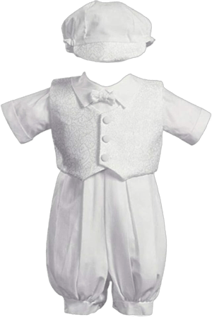 Baby Boy White Poly Cotton Christening Baptism Romper Set with Vest and Hat 12-18 Month