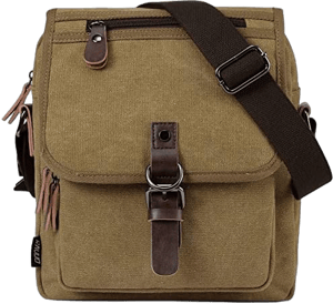 RAVUO Small Messenger Bag, Water Resistant Mens Women Canvas Shoulder Satchel Crossbody Purse for Travel Work Coffee