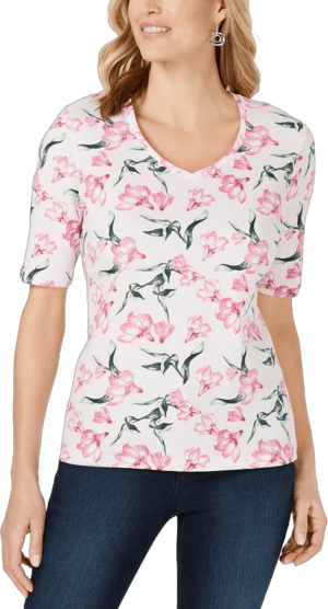 Karen Scott Floral-Print V-Neck Top