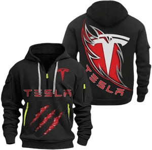 Tesla Hoodie Half Zipper Car1371092059, All Over Print Hoodie Half Zipper