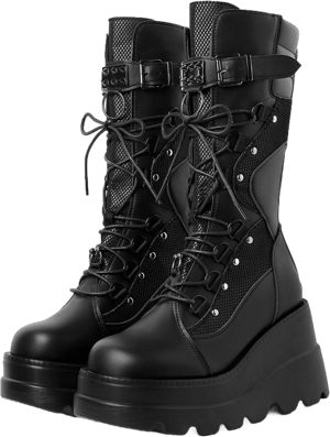 Women's Holographic Platform Mid Calf Combat Boots