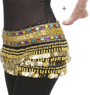 Mutreso Belly Dance Hip Scarf with 248 Gold Coins 150cm Colorful Gem Belt Profession Velvet Performance Skirt Hip Wrap