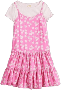 Girls 4-12 Jumping Beans 2-Piece Tiered Dress & Ribbed Tee Set, Girl's, Size: 8, Pink Daisy Floral