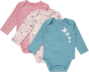 Hanes Pure Comfort Baby Long Sleeve Bodysuits, Organic Cotton, Boys & Girls, 3-Pack Teal/Pink Assortment 12MTH