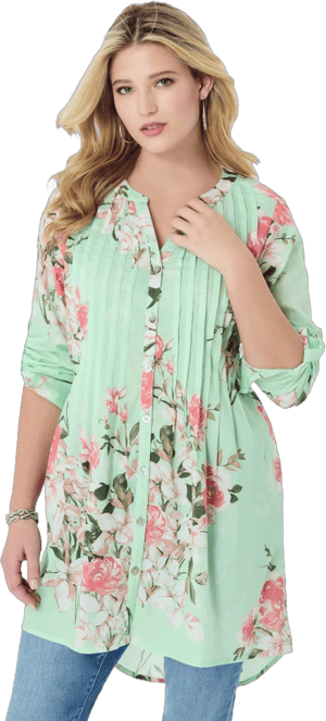 Roaman's Women's Plus Size Floral Big Shirt