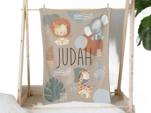 Safari Baby Boy Blanket, Lion Baby Boy Gift, Elephant Nursery Decor, Baby Shower Gift, Kid Blanket, Minky, Fleece, Sherpa, Name, Giraffe