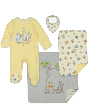 Disney Winnie the Pooh Newborn Baby Boys Sleep N' Play Bib Blanket and Burp Cloth 4 Piece