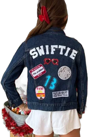 Girls Kids Taylor Swift Swiftie Custom Patch Denim Jean Jacket Various