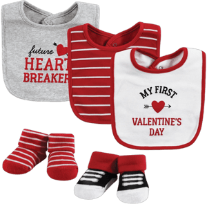 Hudson Baby Infant Boy Cotton Bib and Sock Set, Valentine Heartbreaker, One Size