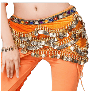 Women's Triangular Belly Dancing Hip Scarf Wrap Skirt with Gold Coins