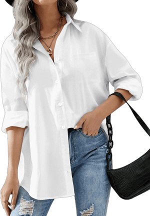 Women's Oversized Drop Shoulder Button Down Shirt with Pockets