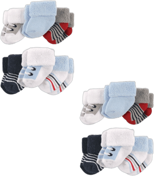 Luvable Friends Infant Boy Newborn and Baby Socks Set, Blue Gray Sneakers 12-Piece, 0-3 Months