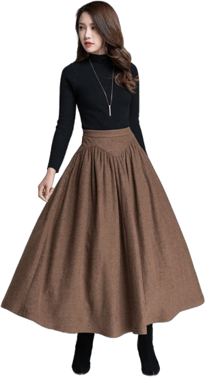 Vintage Inspired High Waist Pleated Wool Skirt