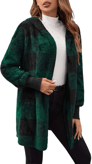 Womens Flannel Cardigan Buffalo Plaid Jacket Trendy Casual Loose Long Sleeve Kimono Fashion Fall Outfits with Pockets Green-4 X-Large