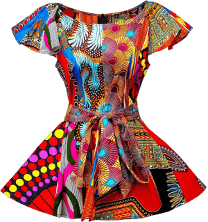 Women's African Patterns Print Cap Sleeve Tie Waist Flared Blouse