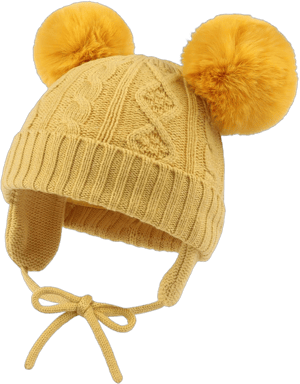 JANGANNSA Cute Knitted Boys Girls Christmas Beanie Warm Earflap Winter Hat Infant Toddler Baby Beanie 6-24 Months Yellow Pompom