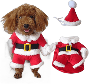 Dog Cat Christmas Costume, Funny Pet Cosplay Clothes Santa Claus Dog Costume Suit with a Cap, Puppy Xmas Outfit Party Costume Dog Cat Warm Xmas Coat Winter Clothes (Small)