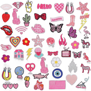 VitalCozy 60 Pcs Preppy Iron on Patches for Women Pink Applique Repair Embroidered Patches Yellow Sew on Patch for Hat Clothing Backpack Jean Jackets Dress DIY Craft Party Gifts(Cowgirl Style)