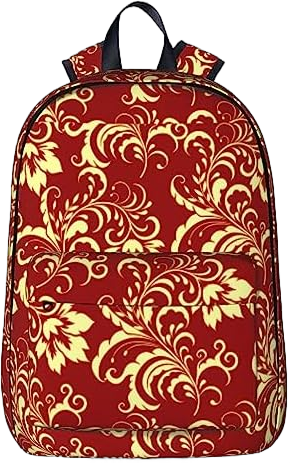 Camping Hiking Travel Daypack Compatible with Flower Red Gold Floral Classy Burgundy Antique Backpack for Men Women - Big Capacity Rucksack Gym Backpack and Comfortable Shoulder bag Pattern (184) One Size