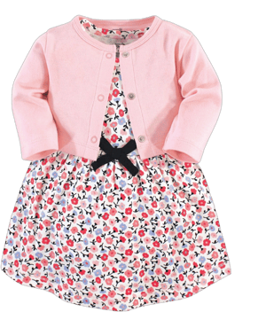 Touched by Nature Baby and Toddler Girl Organic Cotton Dress and Cardigan 2pc Set, Ditsy Floral, 9-12 Months