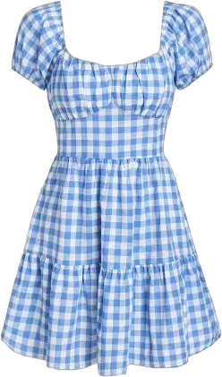 Zaful Gingham Puff Sleeve Tiered Dress