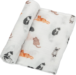 LollyBanks 100% Cotton Muslin Swaddle Baby Blanket for Newborns and Infants | Generous 47 x 47 inches Size | Lightweight, Breathable, and Adorable Cat Prints, Here Kitty Kitty