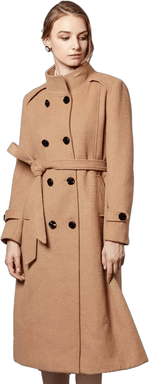 Escalier Women's Wool Double-Breasted Trench Coat with Belts