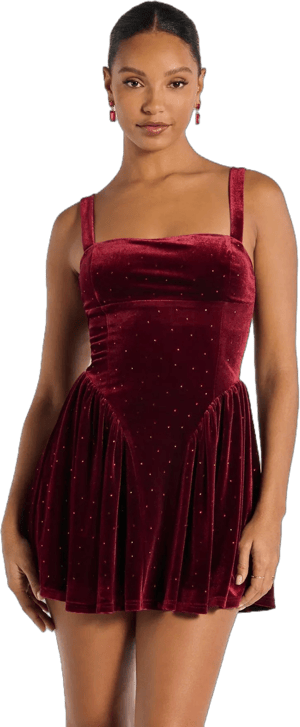 Windsor Flawless Glamour Rhinestone Velvet Skater Dress