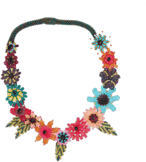 Guatemalan Mardi Gras Flowers Beaded Necklace