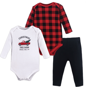 Hudson Baby Infant Unisex Cotton Bodysuit and Pant Set, Christmas Tree, 0-3 Months