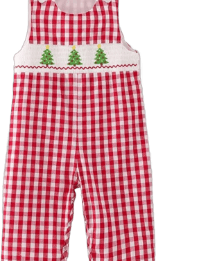 Christmas Tree Smocking Embroidered Boys Romper