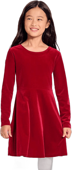 The Children's Place Girls' Long Sleeve Christmas Velour Skater Dress