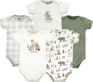 Hudson Baby Unisex Baby Cotton Bodysuits, Forest Animals 5-Pack, 6-9 Months