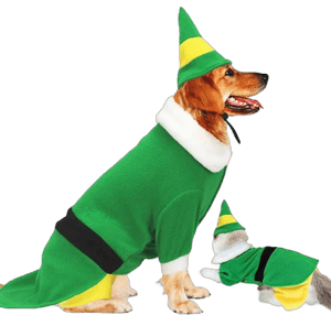 Dog Christmas Outfit with Cap, Funny Dog Elf Outfit, Christmas Dog Clothes for Pets Party Winter Warm Outfit (Green, 2X-Large)