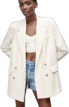 Zara Women’s Tailored Double Breasted Blazer Jacket Ecru White Size