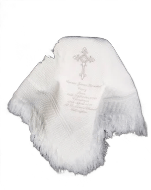 Baptizm Christening blanket shawl with name, cross, designs for boys girls white ivory Catholic Orthodox many designs also see MATCHING bibs