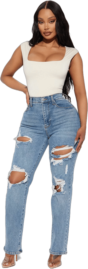 Fashion Nova Women's Destroyed Mom Jeans