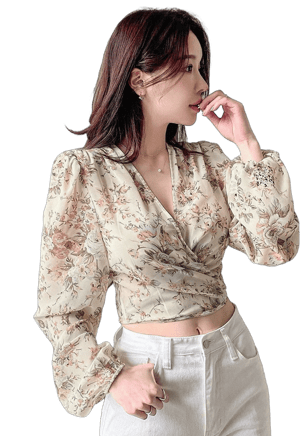 SHEIN Women's Casual Wrap-Front V-Neck Floral Print Blouse