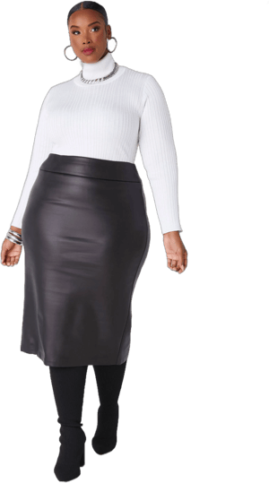 Ashley Stewart Plus Size Faux Stretch Leather Midi Skirt