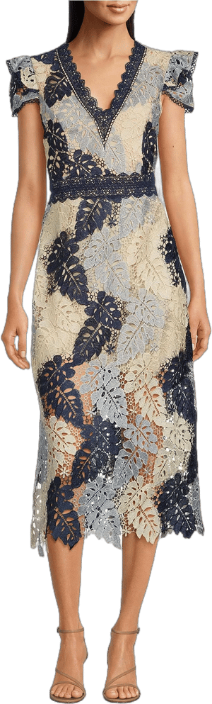 Adelyn Rae Adeline Palm Lace Midi Dress